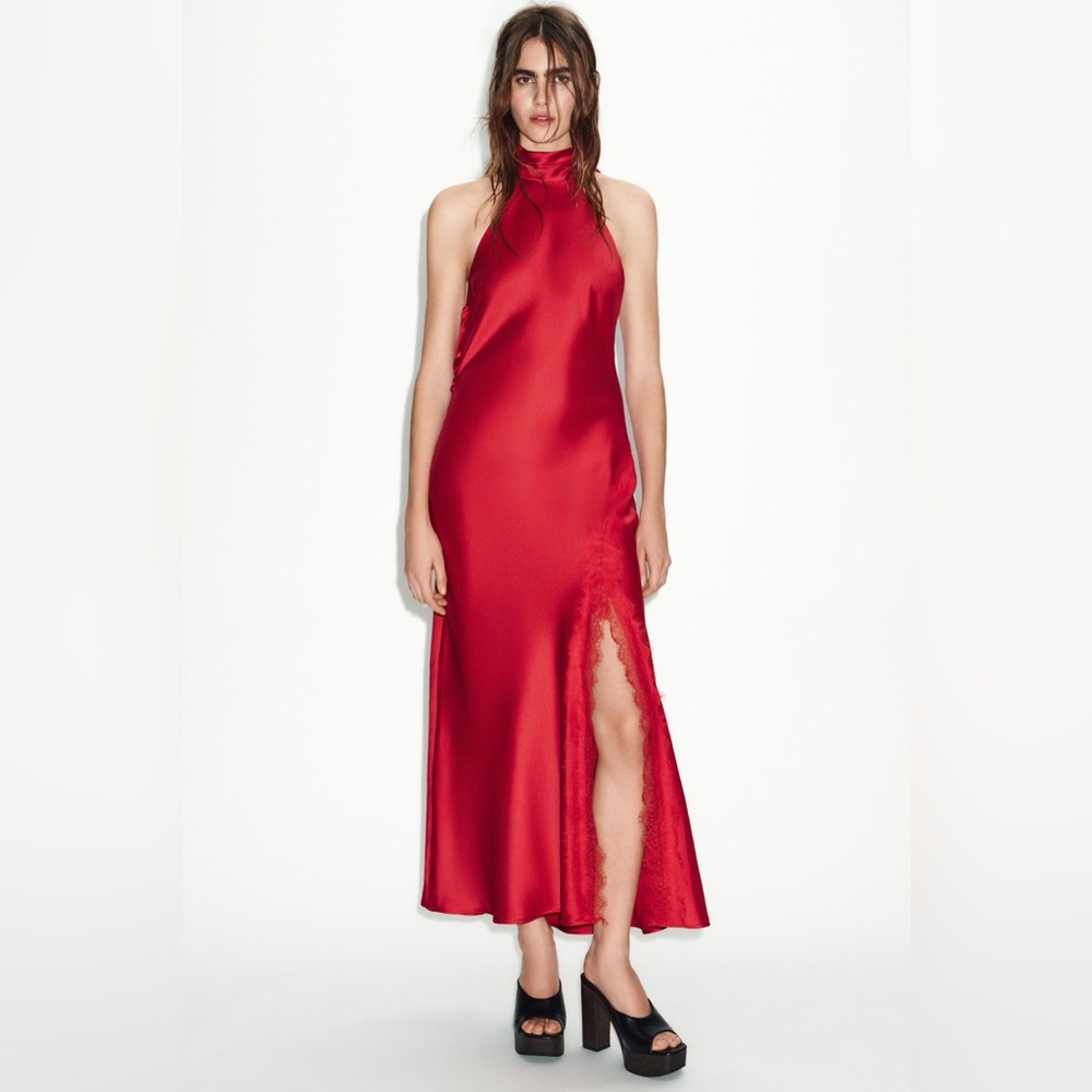 Zara Red Satin Lace Dress